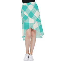 Blue Turquoise Diagonal Plaids Frill Hi Low Chiffon Skirt