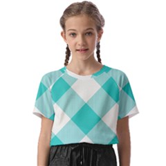 Blue Turquoise Diagonal Plaids Kids  Basic Tee by ConteMonfrey