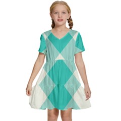 Blue Turquoise Diagonal Plaids Kids  Short Sleeve Tiered Mini Dress by ConteMonfrey