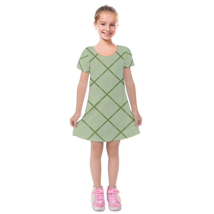 Discreet Green Plaids Kids  Short Sleeve Velvet Dress