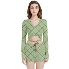 Discreet Green Plaids Velvet Wrap Crop Top And Shorts Set by ConteMonfrey