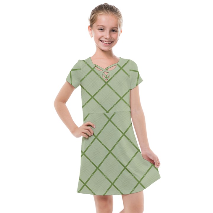 Discreet Green Plaids Kids  Cross Web Dress