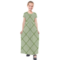 Discreet Green Plaids Kids  Short Sleeve Maxi Dress by ConteMonfrey