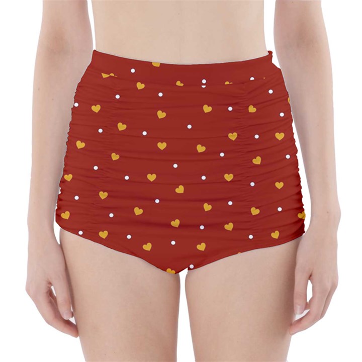 Red Yellow Love Heart Valentine High-Waisted Bikini Bottoms