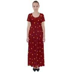 Red Yellow Love Heart Valentine High Waist Short Sleeve Maxi Dress by Ravend