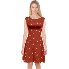 Red Yellow Love Heart Valentine Capsleeve Midi Dress by Ravend