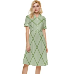 Discreet Green Plaids Button Top Knee Length Dress