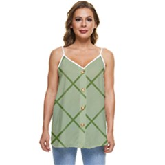 Discreet Green Plaids Casual Spaghetti Strap Chiffon Top by ConteMonfrey