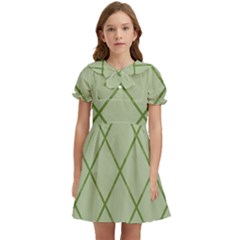 Discreet Green Plaids Kids  Bow Tie Puff Sleeve Dress by ConteMonfrey