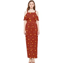 Red Yellow Love Heart Valentine Draped Sleeveless Chiffon Jumpsuit by Ravend