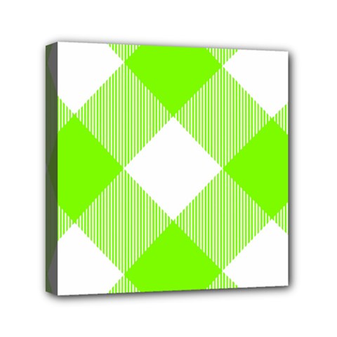 Neon Green And White Plaids Mini Canvas 6  X 6  (stretched) by ConteMonfrey