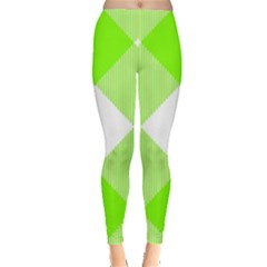 Neon Green And White Plaids Leggings  by ConteMonfrey