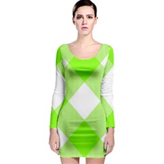 Neon Green And White Plaids Long Sleeve Bodycon Dress