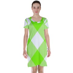 Neon Green And White Plaids Short Sleeve Nightdress by ConteMonfrey