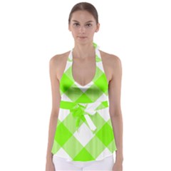 Neon Green And White Plaids Babydoll Tankini Top by ConteMonfrey