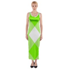 Neon Green And White Plaids Fitted Maxi Dress by ConteMonfrey