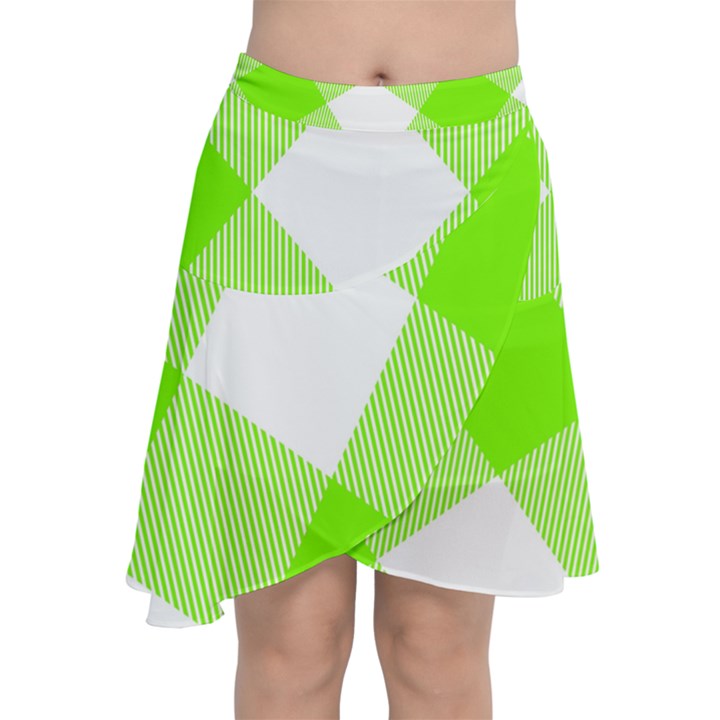 Neon green and white plaids Chiffon Wrap Front Skirt