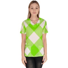 Neon Green And White Plaids Women s V-neck Scrub Top by ConteMonfrey