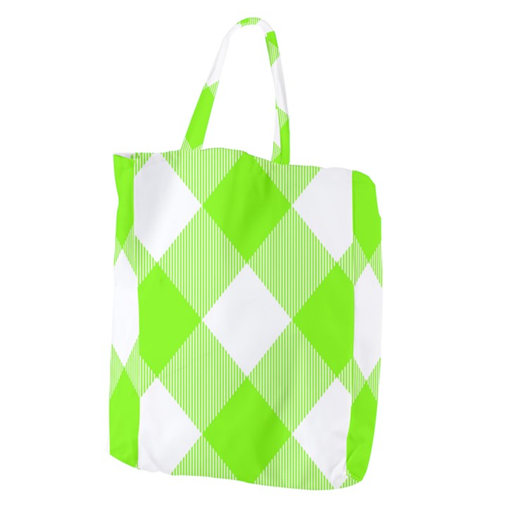 Neon green and white plaids Giant Grocery Tote