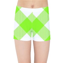 Neon Green And White Plaids Kids  Sports Shorts by ConteMonfrey