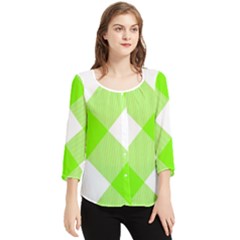 Neon Green And White Plaids Chiffon Quarter Sleeve Blouse by ConteMonfrey