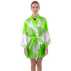 Neon Green And White Plaids Long Sleeve Satin Kimono by ConteMonfrey