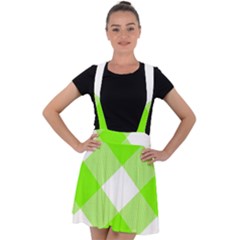 Neon Green And White Plaids Velvet Suspender Skater Skirt by ConteMonfrey