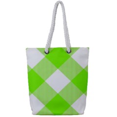 Neon Green And White Plaids Full Print Rope Handle Tote (small) by ConteMonfrey