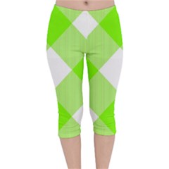 Neon Green And White Plaids Velvet Capri Leggings  by ConteMonfrey