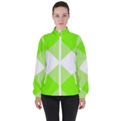 Neon Green And White Plaids Women s High Neck Windbreaker by ConteMonfrey