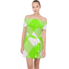 Neon Green And White Plaids Off Shoulder Chiffon Dress by ConteMonfrey