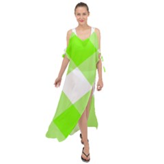 Neon Green And White Plaids Maxi Chiffon Cover Up Dress by ConteMonfrey