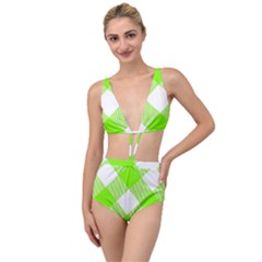 Neon Green And White Plaids Tied Up Two Piece Swimsuit by ConteMonfrey