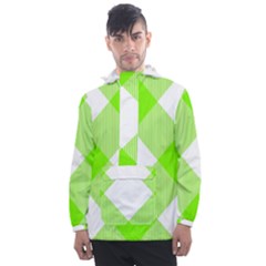 Neon Green And White Plaids Men s Front Pocket Pullover Windbreaker by ConteMonfrey