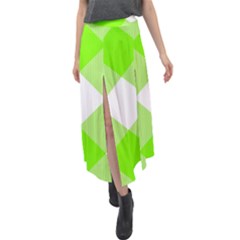 Neon Green And White Plaids Velour Split Maxi Skirt by ConteMonfrey