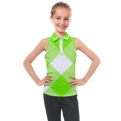 Neon Green And White Plaids Kids  Sleeveless Polo Tee by ConteMonfrey