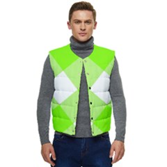 Neon Green And White Plaids Men s Short Button Up Puffer Vest	 by ConteMonfrey