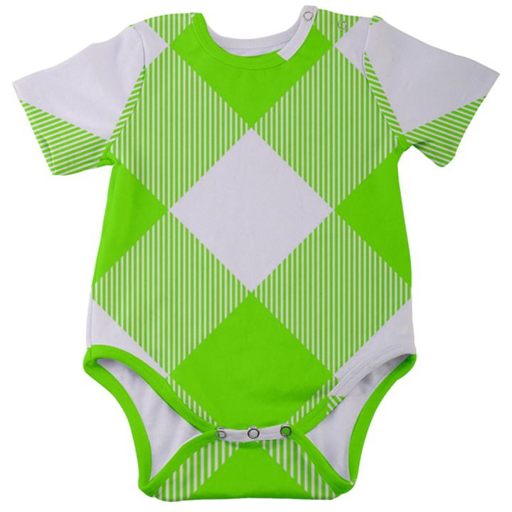 Neon green and white plaids Baby Short Sleeve Onesie Bodysuit