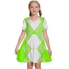 Neon Green And White Plaids Kids  Short Sleeve Tiered Mini Dress by ConteMonfrey