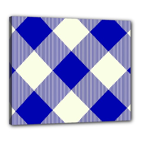 Blue And White Diagonal Plaids Canvas 24  X 20  (stretched) by ConteMonfrey