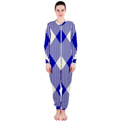 Blue And White Diagonal Plaids Onepiece Jumpsuit (ladies) by ConteMonfrey