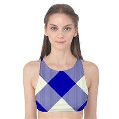 Blue And White Diagonal Plaids Tank Bikini Top by ConteMonfrey