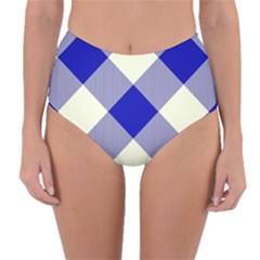 Blue And White Diagonal Plaids Reversible High-waist Bikini Bottoms by ConteMonfrey