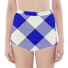 Blue And White Diagonal Plaids High-waisted Bikini Bottoms by ConteMonfrey