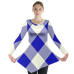 Blue And White Diagonal Plaids Long Sleeve Tunic  by ConteMonfrey