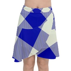 Blue And White Diagonal Plaids Chiffon Wrap Front Skirt by ConteMonfrey