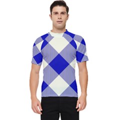 Blue And White Diagonal Plaids Men s Short Sleeve Rash Guard by ConteMonfrey