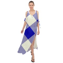 Blue And White Diagonal Plaids Maxi Chiffon Cover Up Dress by ConteMonfrey