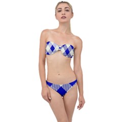 Blue And White Diagonal Plaids Classic Bandeau Bikini Set by ConteMonfrey