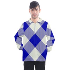 Blue And White Diagonal Plaids Men s Half Zip Pullover by ConteMonfrey